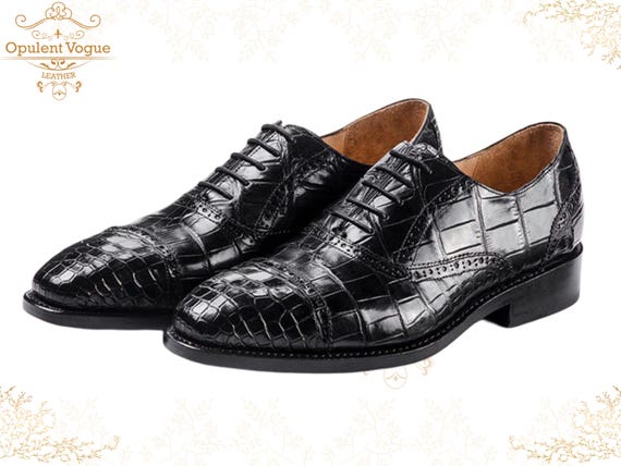 Luxury Handmade Crocodile Embossed Men’s Dress Shoes: Genuine Black Cowhide Leather Lace-Up Oxfords for Wedding & Office Wear Business style
