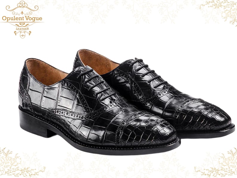 Handmade men’s black crocodile-style textured leather lace-up dress shoes with a polished finish. Crafted with genuine leather upper, cushioned insole, leather lining, and durable outsole for all-day comfort and support. Designed for weddings, parties, office wear, and formal business occasions. A premium handmade shoe that blends luxury, craftsmanship, and timeless sophistication for modern gentlemen. mens formal shoes
wedding shoes men
party wear shoes
business shoes men
polished dress shoes
