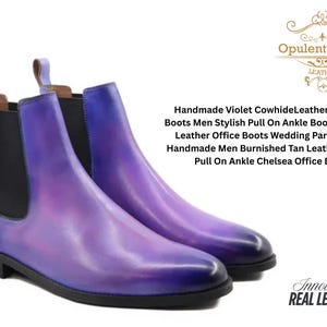 Botines Chelsea de piel de becerro violeta hechos a mano: botines elegantes para hombre.