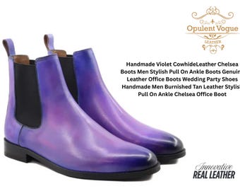 Handmade Violet Calf Leather Chelsea Boots: Men's Stylish Ankle Boots