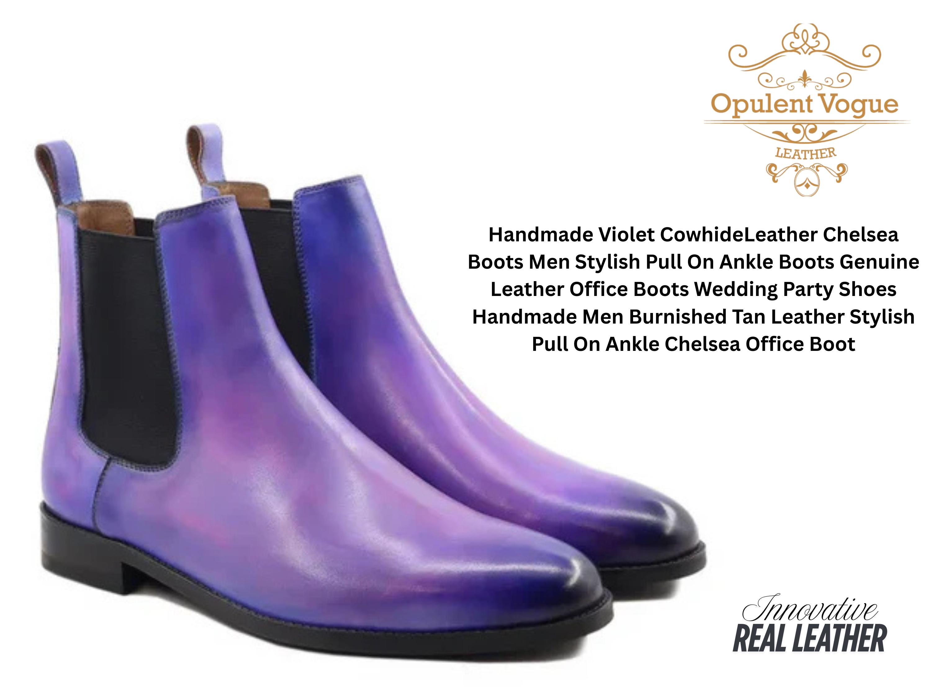 Stylish Tan and Purple Men’s Boots Purple Aubergine Chelsea Boots for Men main image 2