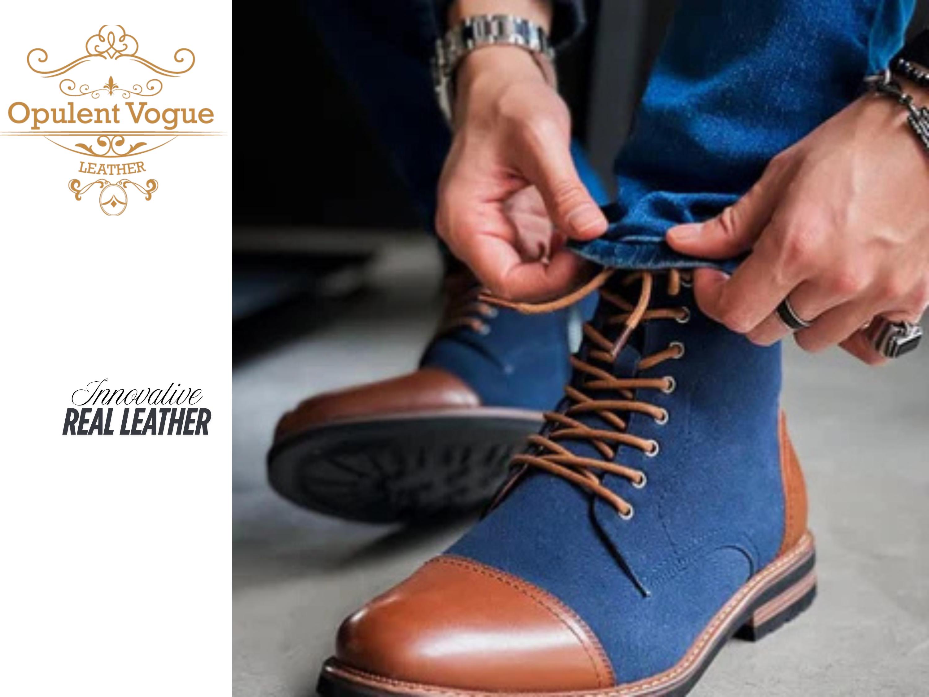 Handmade Blue Suede & Brown Leather Chukka Boots: Men