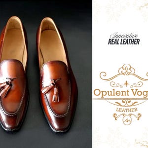 Mocasines de cuero marrón hechos a mano con borlas para hombre