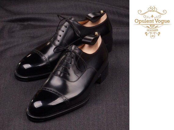 Handmade Cowhide Leather Oxford Shoes: Men's Black Dress Shoes