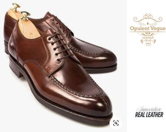 Handmade Brown Leather Derby Shoes, Men's Business Dress Shoes
