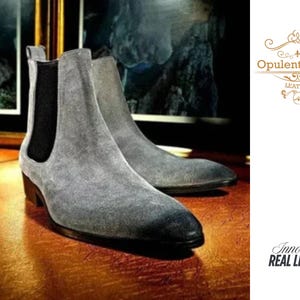 Botines Chelsea de ante gris hechos a mano: Botines de cuero para hombre