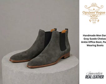 Bottines chelsea en daim gris foncé faites main, bottines pour hommes en cuir véritable