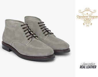 Handmade Gray Suede Chukka Boots, Leather Ankle Dress Shoes