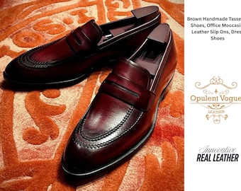Handmade Burgundy Leather Loafers, Men's Dress Shoes