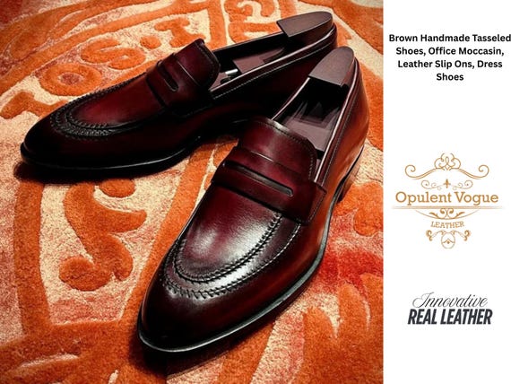 Handmade Burgundy Leather Loafers, Men's Dress Shoes