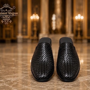 Mules Chittai de cuero marrón hechas a mano para hombre / Zapatos sin cordones de cuero tejido / Pantuflas de lujo estilo marroquí / Calzado premium para interiores y exteriores