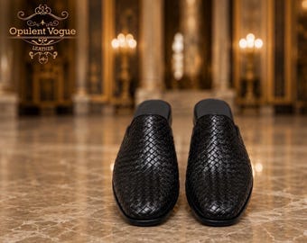 Handmade Brown Leather Chittai Mules for Men | Woven Leather Slip-On Shoes | Luxury Moroccan Style Slippers | Premium Indoor Outdoor Footwea