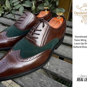 Handgefertigte zweifarbige Herren Brogue Wingtip | Oxford-Schnürschuhe | Echtes Leder Formelle & Party Wear