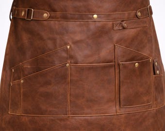 Full Grain Leather Apron | Adjustable Cross Back Work, BBQ, Barber, Woodworking