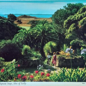 Postal vintage de los Jardines de Tresco, años 60, Islas Sorlingas, John Hinde, Escaleras de Neptuno, Viajes británicos, Manuscrita, Sello del Reino Unido