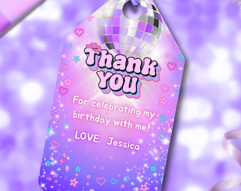 Disco Birthday Party Thank You Tags, Dance Party Girls Gift Tag, Neon Party Favor Tag, Download Printable Canva Template, EDITABLE