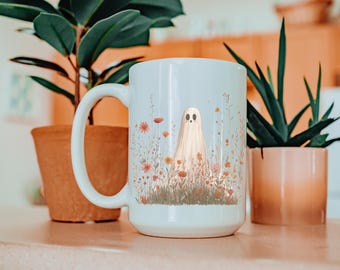 Cottagecore Ghost Coffee Mug: Spooky Witchy Halloween Cup