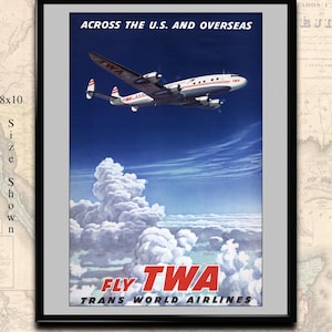Printable Travel Poster,  Vintage TWA Airlines Aviation Print, Digital Download for printing at home