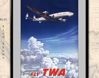 Printable Travel Poster,  Vintage TWA Airlines Aviation Print, Digital Download for printing at home