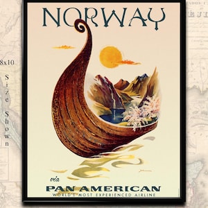 Vintage Pan Am Norway Travel Poster: Retro Airline Art (Digital Download)