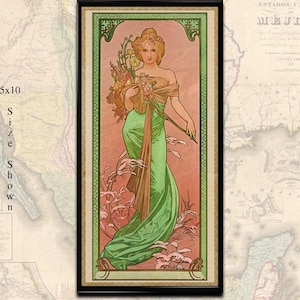 Printable Art Nouveau Mucha Spring, The Seasons Series (1900) Vintage Poster &#39;bohemian&#39; wall art digital download