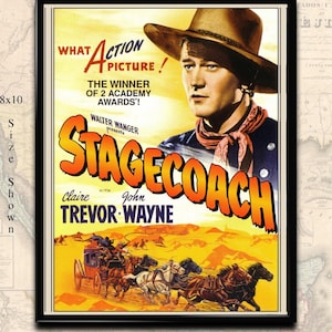 Printable Vintage Movie Poster: John Wayne Stagecoach Film Lobby Card Digital Download for printing at home.