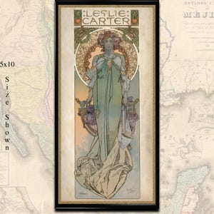 印刷可能なアールヌーボー ミュシャ、レスリー カーター (1908)、自宅やオフィスの装飾に最適なビンテージ「ボヘミアン」ウォール アート。
