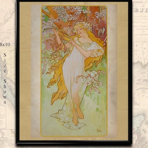 Printable Art Nouveau Mucha Spring, The Seasons Series (1896) Vintage Poster &#39;bohemian&#39; wall art digital download