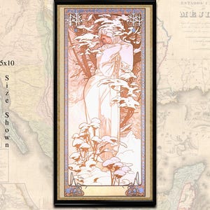 Printable Art Nouveau Mucha Winter, The Seasons Series (1900) Vintage Poster &#39;bohemian&#39; wall art digital download