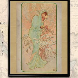 Printable Art Nouveau Mucha Winter, The Seasons Series (1896) Vintage Poster &#39;bohemian&#39; wall art digital download