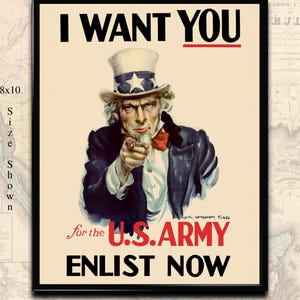 Póster de propaganda estadounidense vintage imprimible de la Segunda Guerra Mundial: Tío Sam, te quiero.