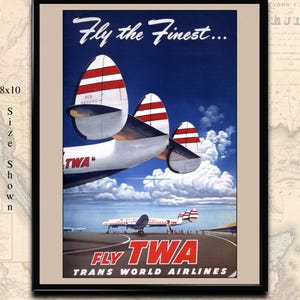 Vintage TWA Airline Travel Poster: Aviation Art Print (Digital Download)
