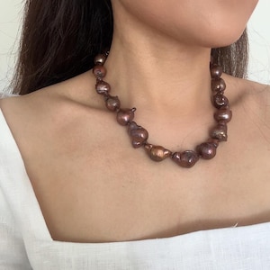Baroque Chocolate Pearl Necklace: Sterling Silver Clasp, Earth Tone Jewelry