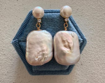 Gemma Square Baroque Pearl Earrings