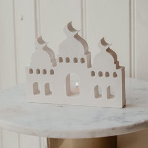 Décoration en béton pour photophore de la mosquée du Ramadan | ornement musulman minimaliste | Décoration de salle de prière | Cadeau arabe | Décoration musulmane | Cadeau de l'Aïd