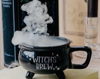 Black Witches Brew Cauldron Halloween Autumn Mug | Summerween Home Decor | Halloween Spring Witch | Whimsical Witch Gift