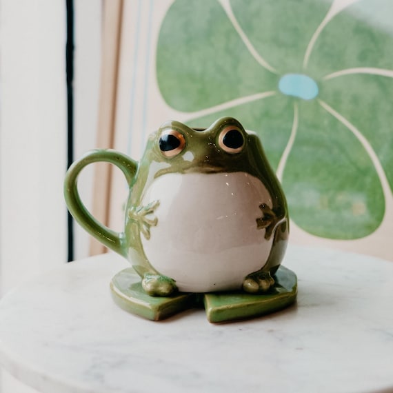Cottagecore Frog Mug with Lily Pad Coaster | Summerween Home Decor | Halloween Spring Witch | Whimsical Frog Gift