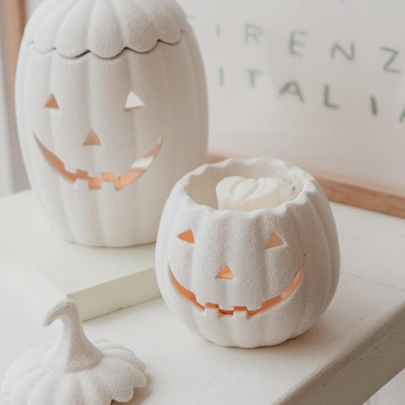 White Textured Jack-o-lantern Pumpkin Halloween Wax Melt Burner