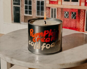 Pumpkin Cream Cold Foam Scented Soy Wax Candle | Summerween Scented Candle | Hippie Halloween | Tin Candle Vessel