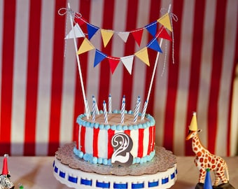 Circus theme bunting Cake Topper - primary colors