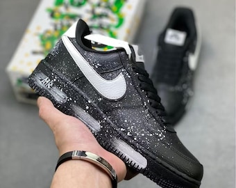 Nike airforce 1 black カスタム Custom Air Force 1 Black With Orange Paint Splatter | Hand Painted