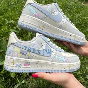 Custom Blue Graffiti Air Force 1 Shoes Hand Painted Cartoon Anime Sneakers Unique AF1 for Women Custom Air Force 1 Gift Streetwear Art Shoes