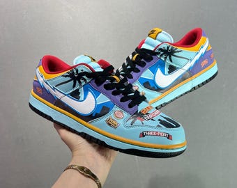 Handbemalte Blitz Graffiti Dunk SB Sneakers | Teal Blau Custom Skate Schuhe | Unisex Streetwear Sneakers | Geschenkidee für Sneakerheads