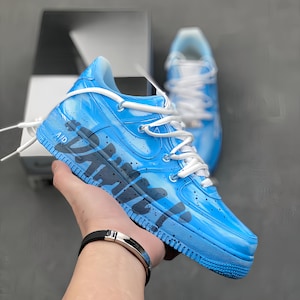 Custom Blue Graffiti Air Force 1: Hand-Painted Streetwear Sneakers