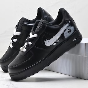 Personalized Cat Art Sneakers, AF1 Black Custom Sneakers Hand Painted with Adorable Cats, Gift for Cat Lover