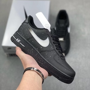 Custom Black Air Force 1 with Paint Splatter & Gradient Swoosh, Hand Painted AF1 Sneakers, Unisex Streetwear Shoes, Gift for Him Her