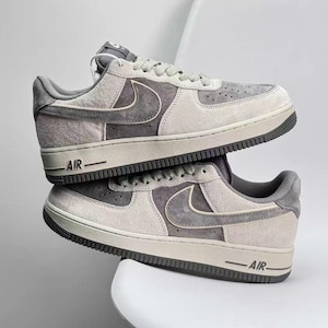 Custom Grey Air Force 1 Sneakers: Suede Look, Unisex AF1 Design