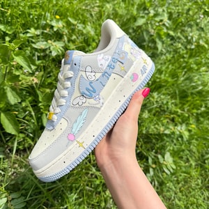Custom Blue Graffiti Air Force 1 Shoes Hand Painted Cartoon Anime Sneakers Unique AF1 for Women Custom Air Force 1 Gift Streetwear Art Shoes