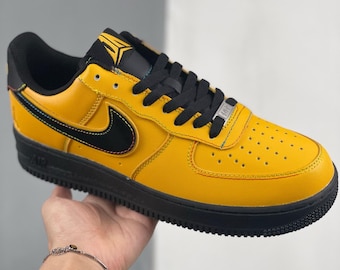 Custom Yellow Air Force 1 Sneakers, Hand-Painted Graffiti, Streetwear Shoes