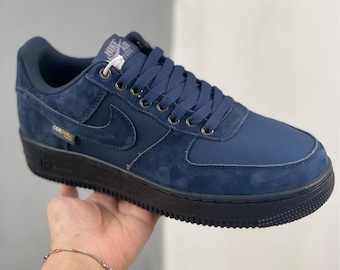 Custom Nike Air Force 1 Low – Navy Suede, Rugged Streetwear Sneakers